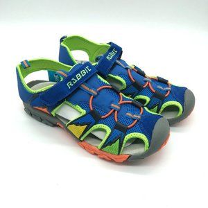 Rabbit Boys Fisherman Sandals Hook & Loop Mesh Blue Green Size 37 US 4